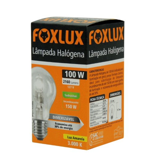 LAMPADA HALOGENA CLASSICA 100W 127V - FOXLUX